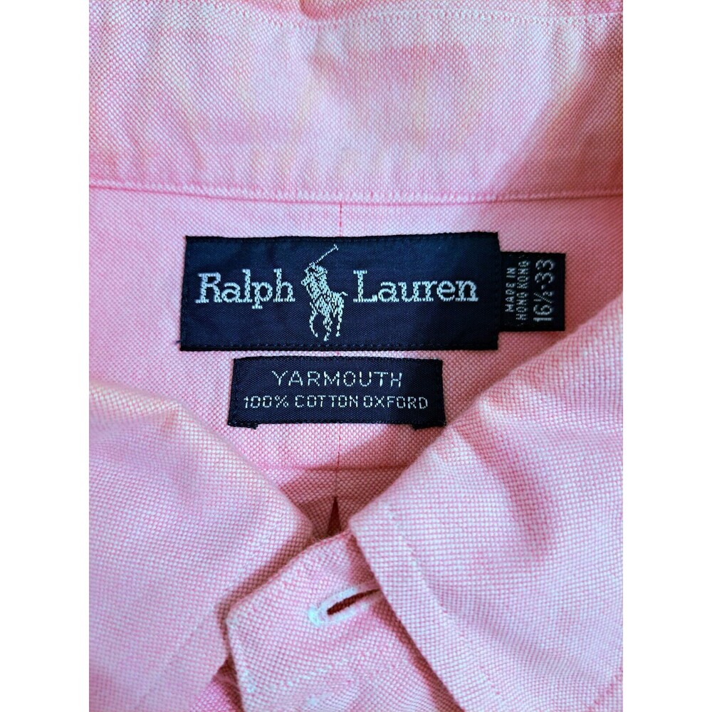 Ralph Lauren Yarmouth Shirt Men 16 1/2-33 Oxford Long Sleeve Button Pink Vintage - Picture 2 of 7